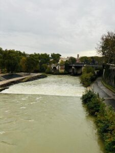 Tiber river on rainy day